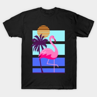 Flamingo and Palm Tree Summer Beach Design T-Shirt
